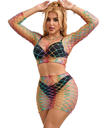 SUBBLIME - 952440 2-DELIGE FISCHNET SET LANGE MOUW REGENBOOG ONE SIZE