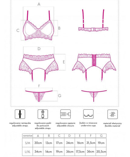 LIVCO CORSETTI FASHION - NAHIR LC 20214 BH + SLIP + JARRETELGORDEL S/M