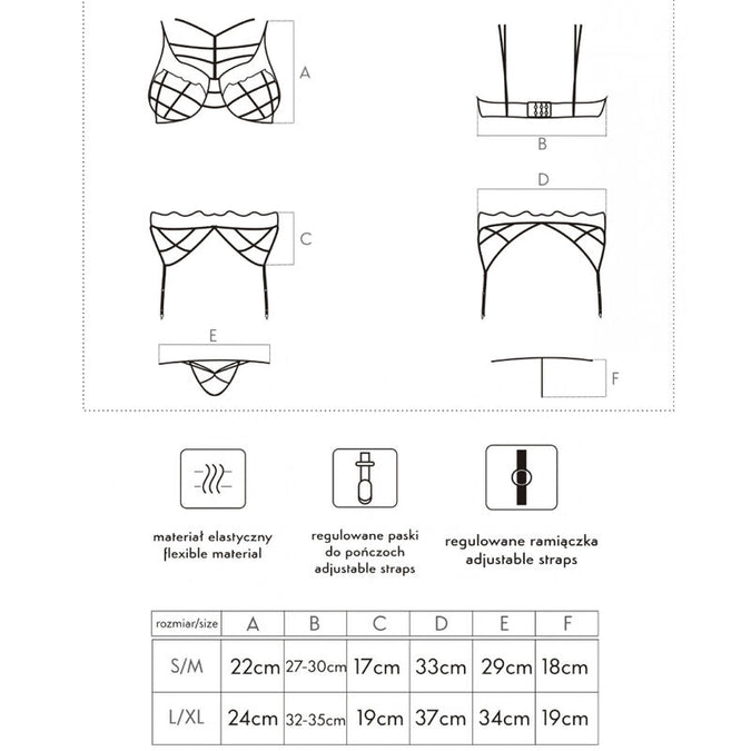 LIVCO CORSETTI FASHION - SOLEDAD LC 20217 BRA + PANTY + GARTER BELT L/XL
