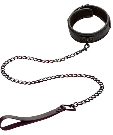 CALEXOTICS - NOCTURNAL COLLAR & LEASH LEATHER ADJUSTABLE BLACK