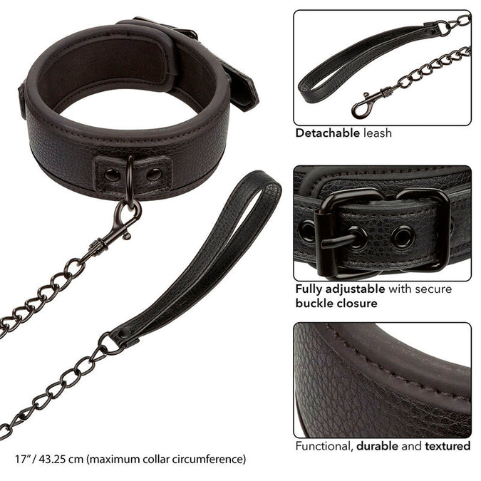 CALEXOTICS - NACHTELIJKE HALSBAND & RIEM LEER VERSTELBAAR ZWART