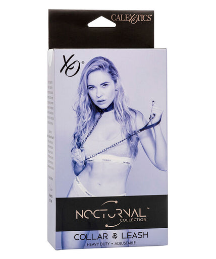 CALEXOTICS - NOCTURNAL COLLAR & LEASH LEATHER ADJUSTABLE BLACK