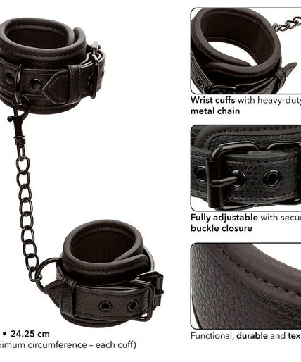CALEXOTICS - NOCTURNAL LEATHER WRIST CUFFS ADJUSTABLE BLACK