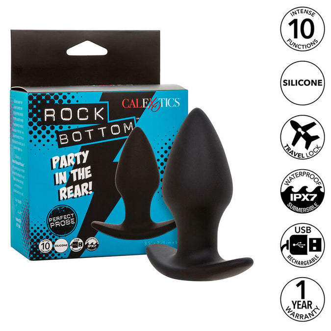 Calexotics – Rock Bottom Perfect Anaalplug met 10 Vibraties, Zwart Siliconen