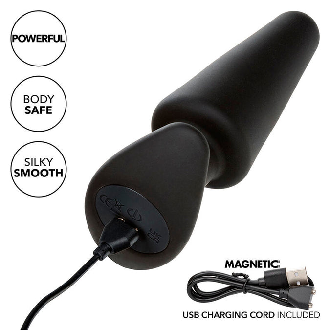 CALEXOTICS - ROCK BOTTOM TAPERED ANAL PLUG 10 VIBRATIES SILICONE ZWART
