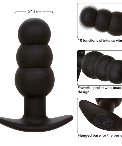 CALEXOTICS - ROCK BOTTOM BEADED ANAL PLUG 10 VIBRATIONS SILICONE BLACK
