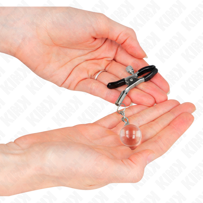 KINK - BORSTKLEMMEN MET GLASPARELS ZILVER 6 CM