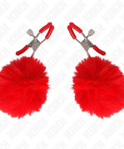 KINK - FAUX FUR BALL NIPPLE CLAMP RED 6 CM