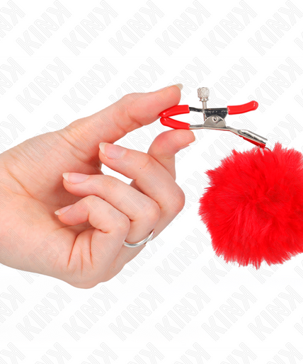 KINK - FAUX FUR BALL NIPPLE CLAMP RED 6 CM