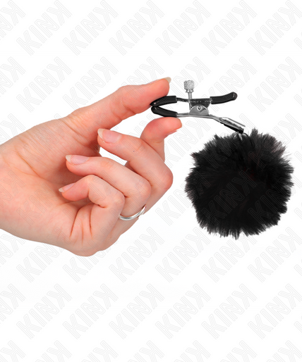 KINK - FAUX FUR BALL NIPPLE CLAMP BLACK 6 CM