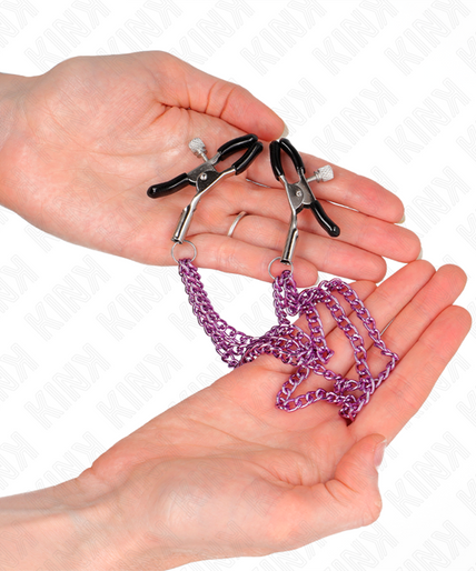 KINK - NIPPLE CLAMPS WITH 3 CHAINS PURPLE 20/23/28 CM