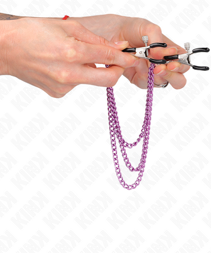 KINK - NIPPLE CLAMPS WITH 3 CHAINS PURPLE 20/23/28 CM