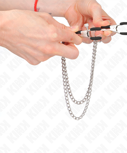 KINK - NIPPLE CLAMPS WITH 2 THICK CHAINS SILVER 20/23 CM