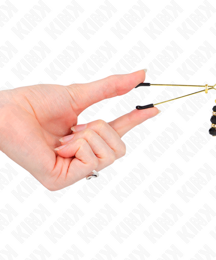 KINK - GOLD THIN NIPPLE CLAMPS WITH 3 BLACK GLASS BEADS 7 CM
