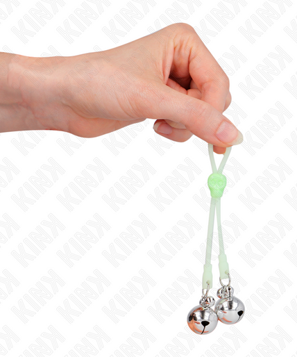 KINK - LUMINOUS SKULL NIPPLE CLAMPS WITH RING BELLS ADJUSTABLE GREEN / SILVER