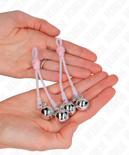 KINK - LUMINOUS SKULL NIPPLE CLAMPS WITH RING BELLS ADJUSTABLE PINK / SILVER
