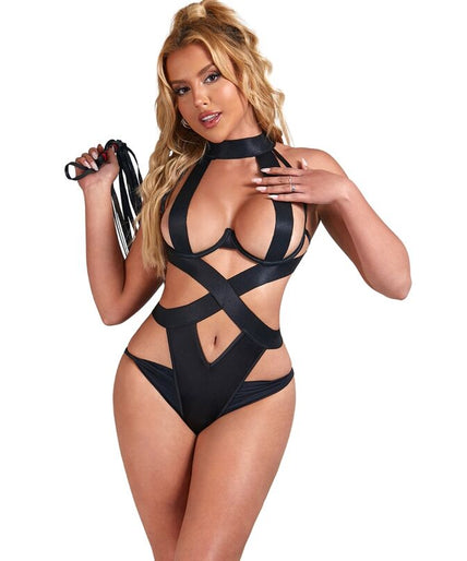 SUBBLIME - SEXY HALTER BODY MET HARNAS ZWART L/XL