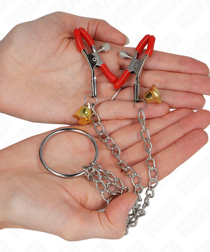 KINK - BELL TRIPLE NIPPLE AND CLIT CLAMPS RED WITH CHAIN 30 CM