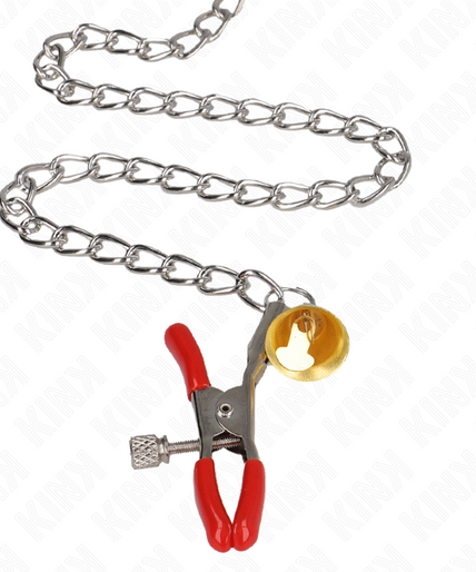 KINK - BELL TRIPLE NIPPLE AND CLIT CLAMPS RED WITH CHAIN 30 CM