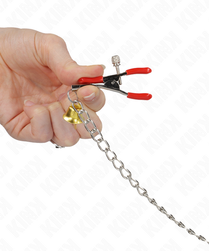 KINK - BELL TRIPLE NIPPLE AND CLIT CLAMPS RED WITH CHAIN 30 CM