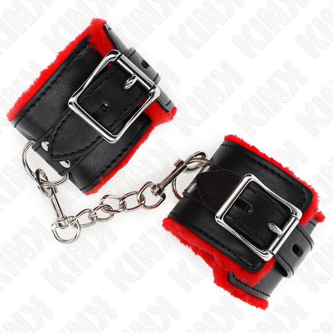 KINK - BONTGEVOERDE POLSBANDEN MET VIERKANTE GATEN RODE EN ZWARTE RIEM VERSTELBAAR 17-29 CM X 6 CM