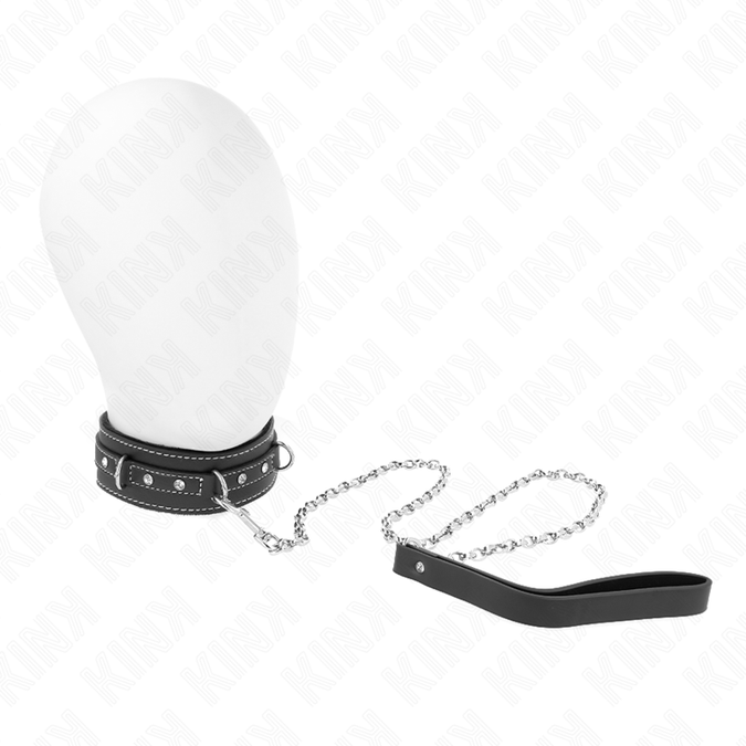 KINK - PVC LEREN HALSBAND MET RIEM 105 CM STRASS NIET 41,5 X 4 CM