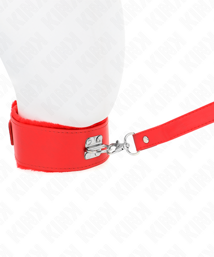 KINK - NECKLACE WITH LEASH 116 CM WITH SILVER STUDS MODEL 4 RED ADJUSTABLE 40-48 CM X 6 CM
