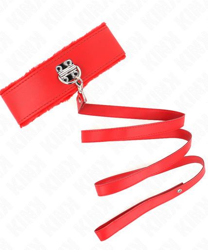 KINK - NECKLACE WITH LEASH 116 CM WITH SILVER STUDS MODEL 4 RED ADJUSTABLE 40-48 CM X 6 CM
