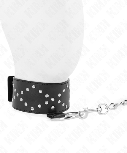 KINK - NECKLACE 65 CM WITH LEASH WITH SILVER STUDS MODEL 3 ADJUSTABLE 36-43 CM X 5 CM