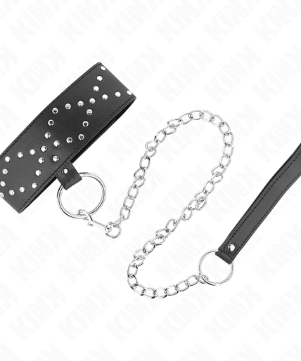 KINK - NECKLACE 65 CM WITH LEASH WITH SILVER STUDS MODEL 3 ADJUSTABLE 36-43 CM X 5 CM