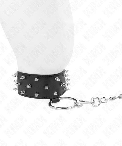 KINK - NECKLACE WITH LEASH 65 CM WITH SILVER STUDS MODEL 5 ADJUSTABLE 36-43 CM X 5 CM