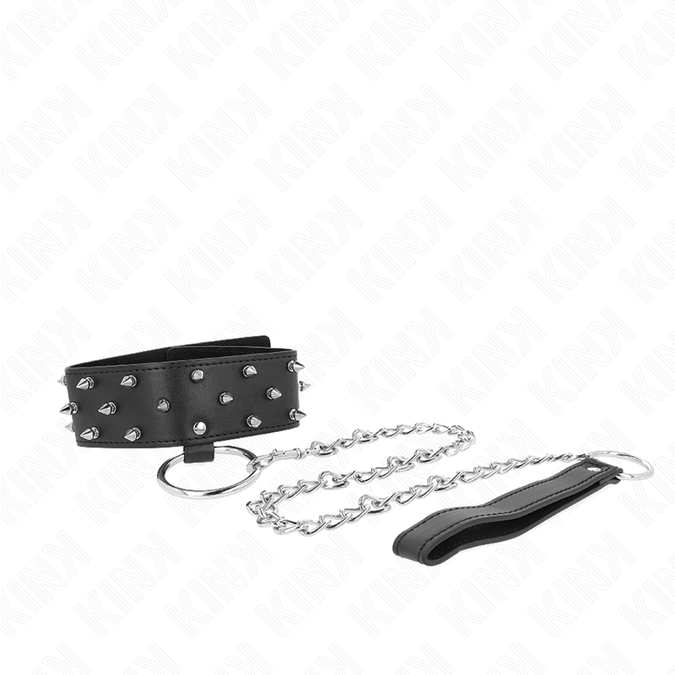 KINK - HALSBAND MET RIEM 65 CM MET ZILVEREN STUDS MODEL 5 VERSTELBAAR 36-43 CM X 5 CM