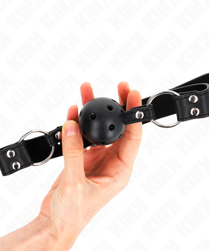 KINK - BREATHABLE BALL 4 CM GAG WITH DOUBLE RIVET MODEL 1 BLACK 62.5 x 2.5 CM ADJUSTABLE 42-58 CM