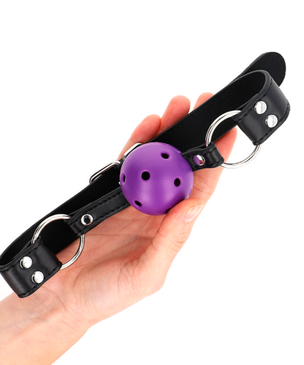 KINK - BREATHABLE BALL 4 CM GAG WITH DOUBLE RIVET PURPLE 62.5 x 2.5 CM ADJUSTABLE 42-58 CM