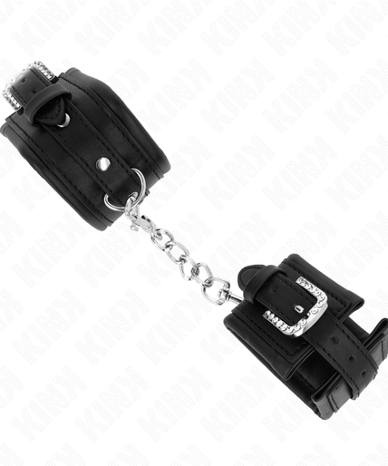 KINK - RHINESTONE BUCKLE WRIST RESTRAINTS BLACK ADJUSTABLE 25-32 CM X 5.5 CM