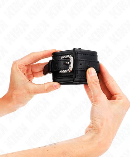 KINK - RHINESTONE BUCKLE WRIST RESTRAINTS BLACK ADJUSTABLE 25-32 CM X 5.5 CM