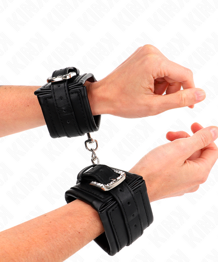 KINK - RHINESTONE BUCKLE WRIST RESTRAINTS BLACK ADJUSTABLE 25-32 CM X 5.5 CM