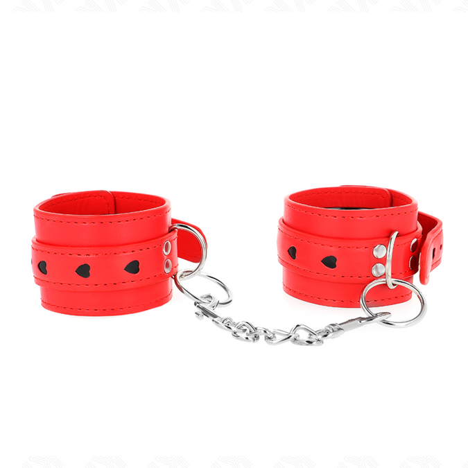 Kink – Rode polsboeien met zwarte hartinleg, verstelbaar 21 – 28 cm x 5,5 cm
