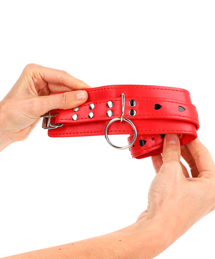 KINK - RED WRIST RESTRAINTS WITH BLACK HEART INLAY ADJUSTABLE 21-28 CM X 5.5 CM