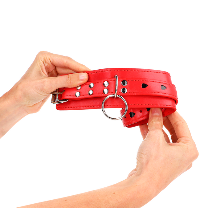 Kink – Rode polsboeien met zwarte hartinleg, verstelbaar 21 – 28 cm x 5,5 cm