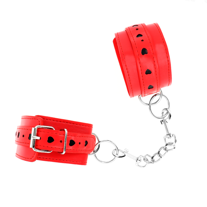 Kink – Rode polsboeien met zwarte hartinleg, verstelbaar 21 – 28 cm x 5,5 cm