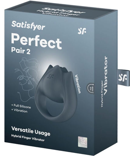 SATISFYER - PERFECT PAIR 2 MULTIVIBRATOR 2 IN 1 PENIS RING AND FINGER STIMULATOR GREY