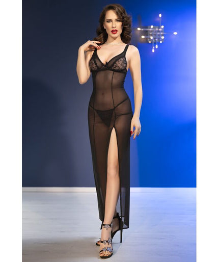CHILIROSE - CR 4723 LONG BABYDOLL & THONG BLACK L