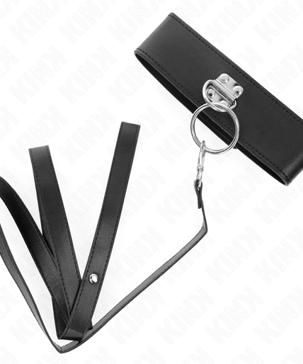 KINK - STUDDED LEASH 116 CM COLLAR WITH LEATHERETTE STRAP 50 X 5 CM