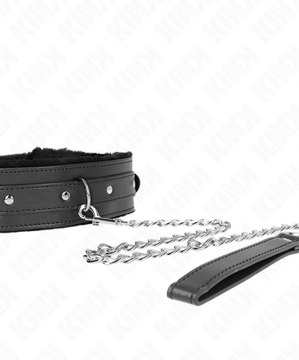 KINK - COLLAR WITH LEASH 65 CM WITH RESTRICTIONS BLACK 36-42 CM X 5.5 CM