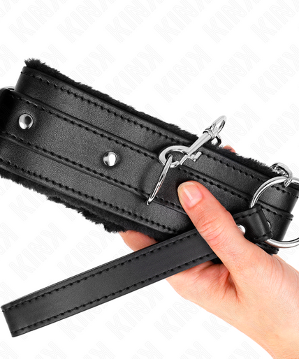 KINK - COLLAR WITH LEASH 65 CM WITH RESTRICTIONS BLACK 36-42 CM X 5.5 CM