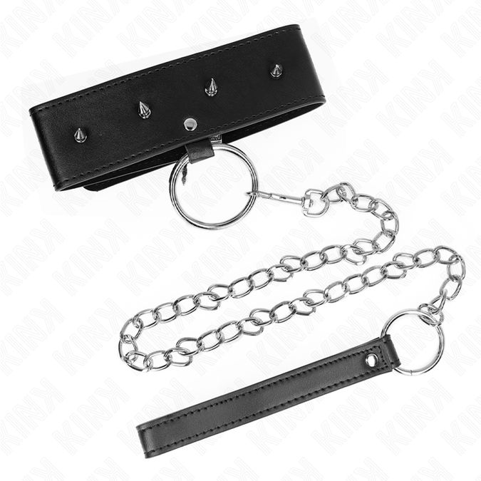 Kink – Necklace 65 Cm With Leash With Silver Studs Model 2 Adjustable 36 – 43 Cm X 5 Cm