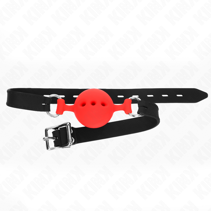 KINK - VOLLEDIG SILICONEN GAG 55 x 2 CM MET BAL 4,5 CM MAAT M ROOD VERSTELBAAR 35-51 CM
