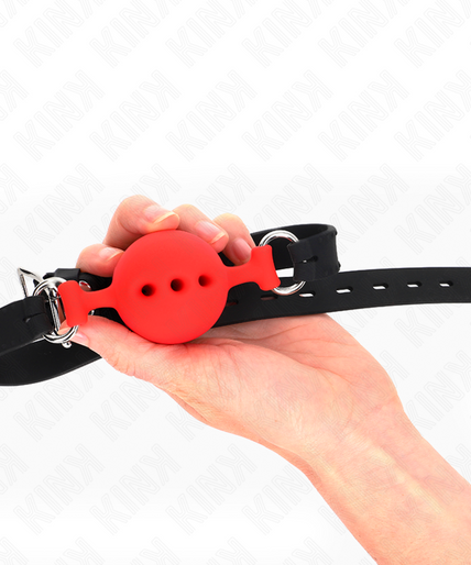 KINK - FULL SILICONE GAG 55 x 2 CM WITH 4.5 CM BALL SIZE M RED ADJUSTABLE 35-51 CM