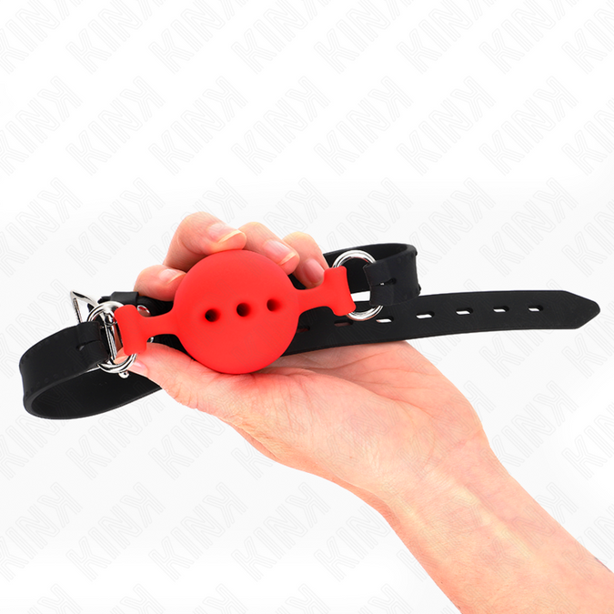 KINK - VOLLEDIG SILICONEN GAG 55 x 2 CM MET BAL 4,5 CM MAAT M ROOD VERSTELBAAR 35-51 CM